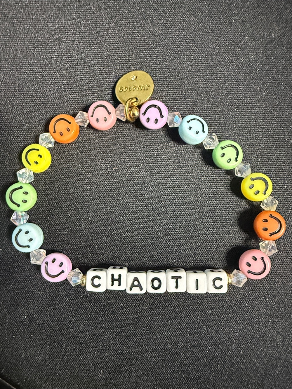 Chaotic Multicolor Smile Little Words Project Bracelet with Gold Charm